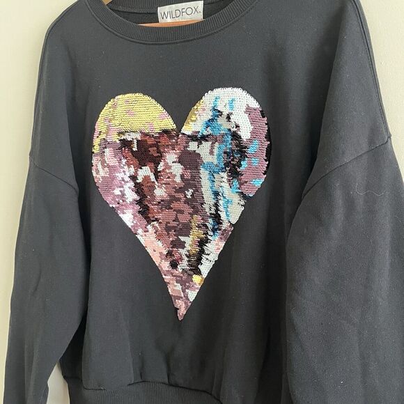 Wildfox Harlequin Heart Fifi Sequin Sweatshirt XS Black Oversized Rainbow Grunge - Picture 10 of 12